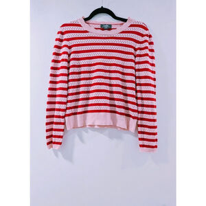 Belle by Belldini Red Pink Striped Knit Crew Neck Sweater M